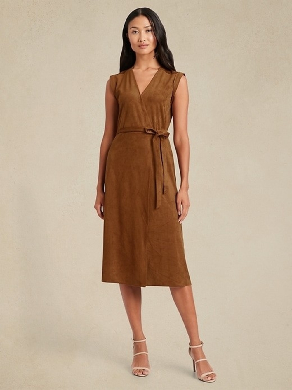 Banana Republic Brown Sleeveless V-Neck Wrap Midi Dress